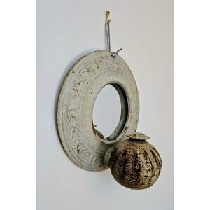 VTG Ceramic Border/Oil Lamp/Bud Vase Hanging Mirror Round